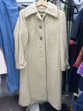 Women's Cream Long Wool-llama-Blend Coat